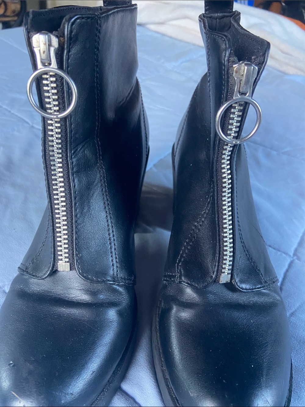 Divided By H&M Black Chunky Heel Leather Ankle Boots